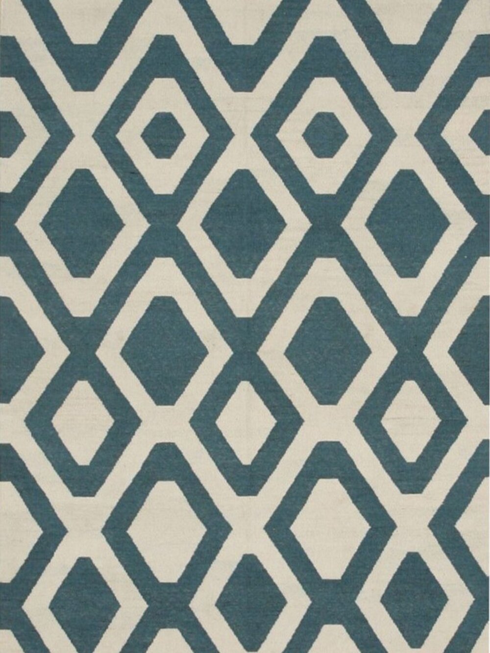 Blue Ivory Kilim Wool Area Rug 5' x 8' Hand Knotted Geometric